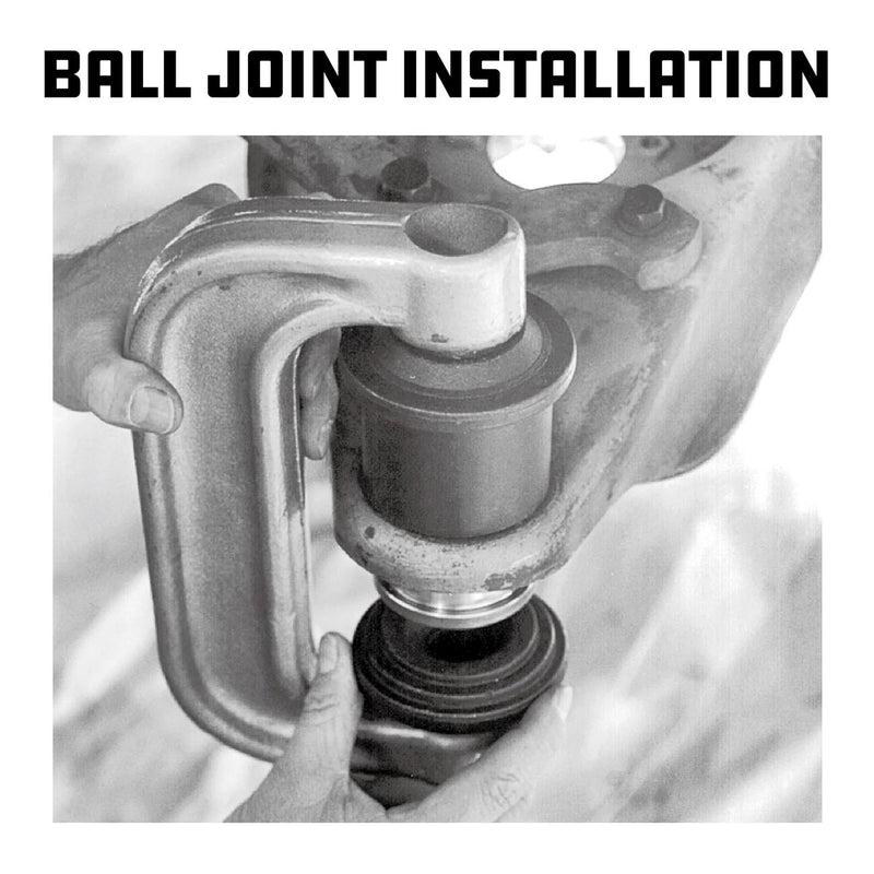 Ball joint installation tool pressing a joint into a metal housing, hand-held