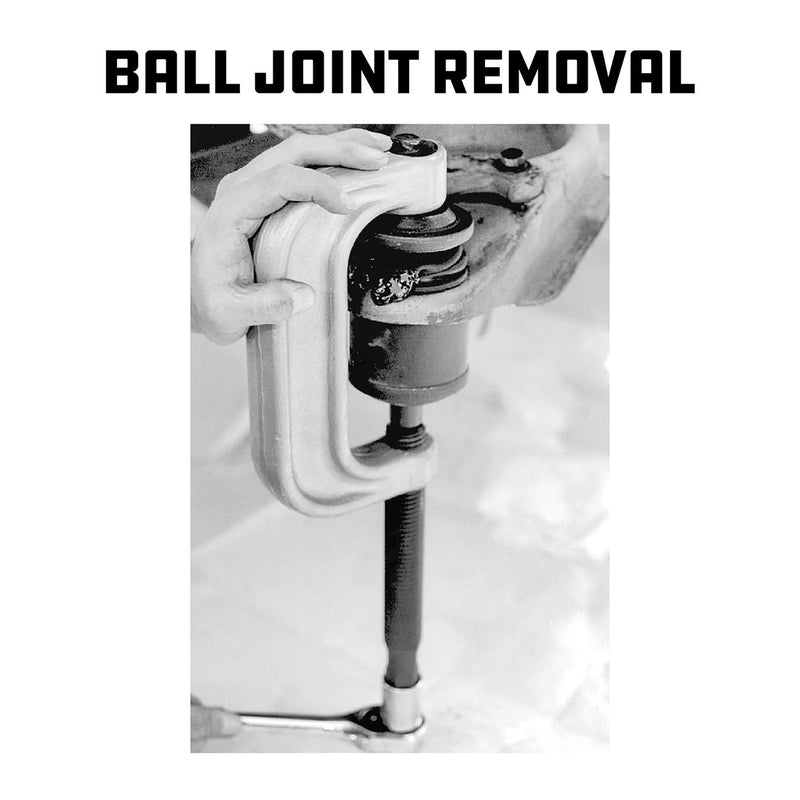 Ball joint removal tool removing a joint from a metal housing, hand-held