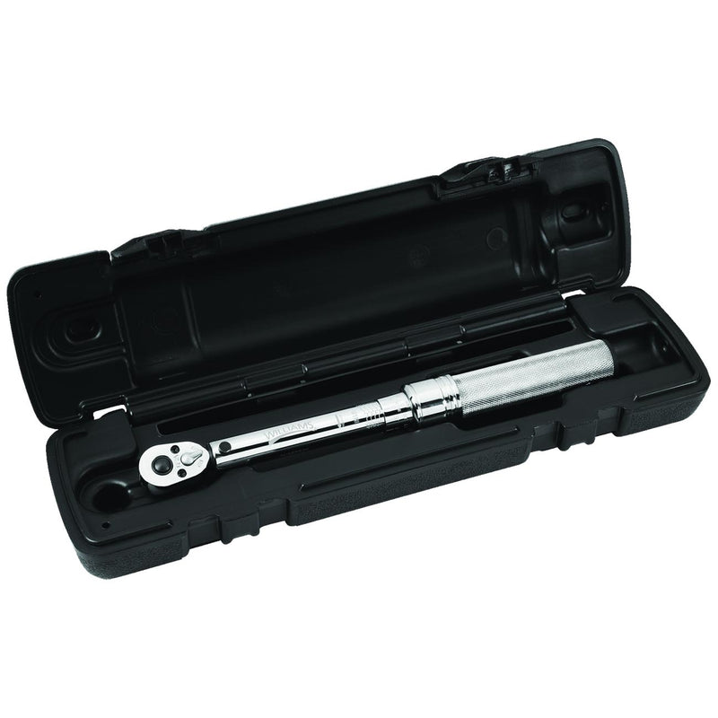 Torque wrench with 3/8 in drive inside open black plastic case