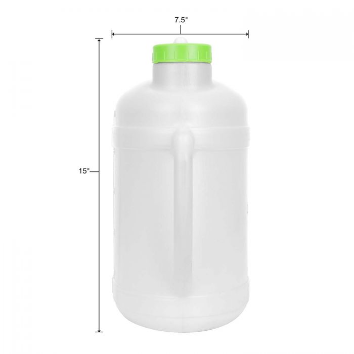10L oil jug bottle with green cap and side carry handle, white plastic