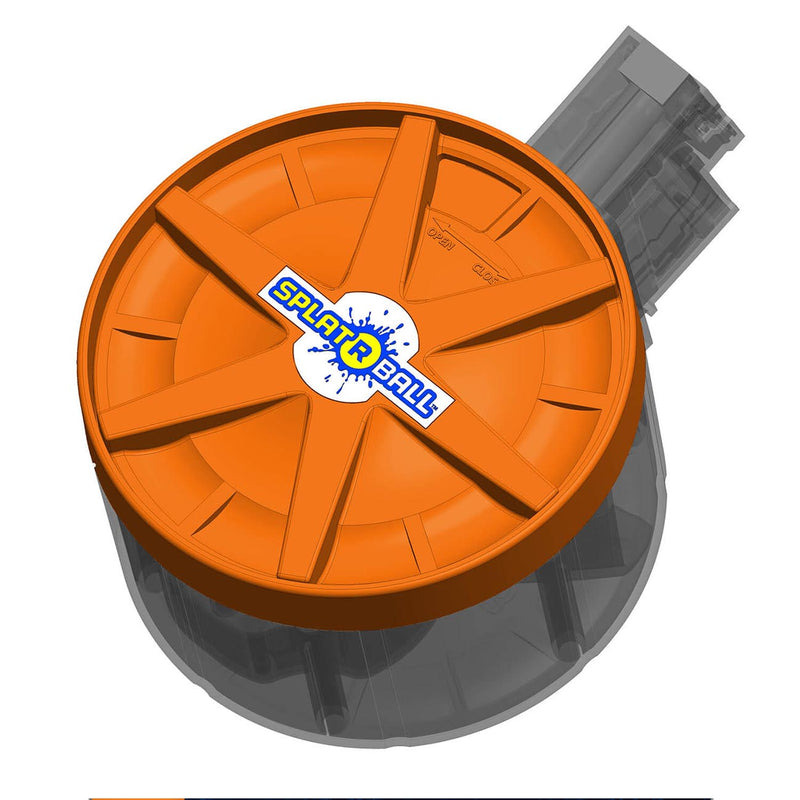 Orange round drum magazine with side-load slots, 800-round capacity