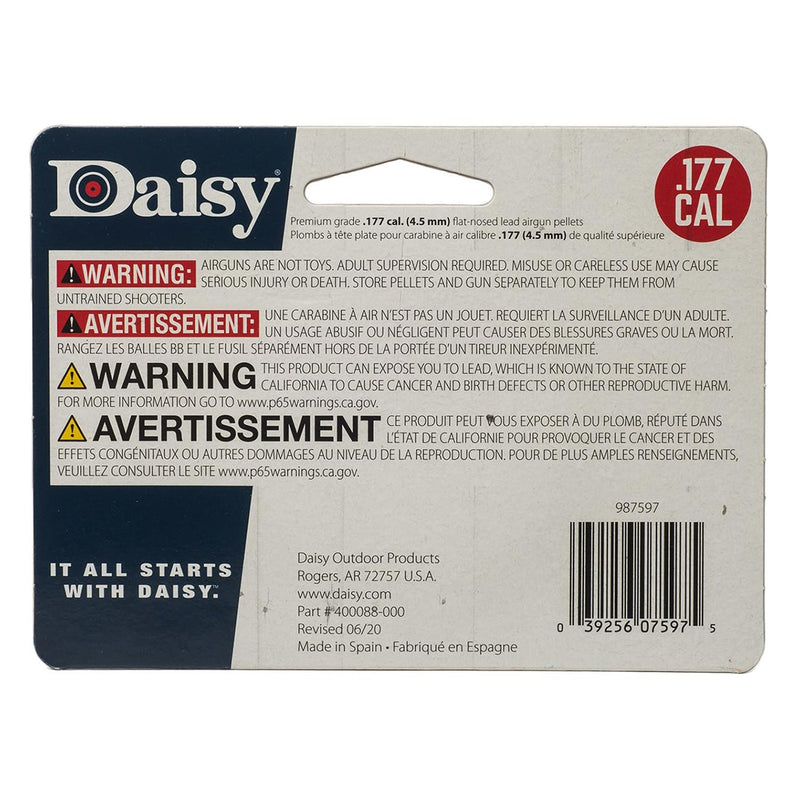 Daisy Precisionmax .177 pellets package back with safety warnings