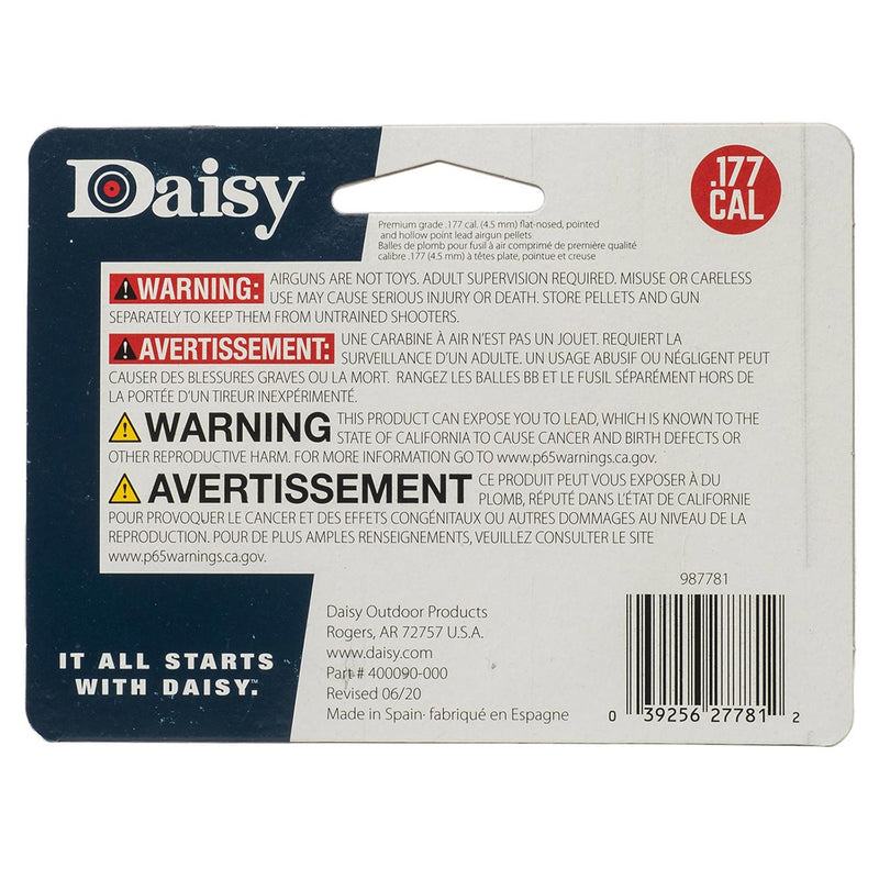 Back of Daisy blister package with warnings and barcode