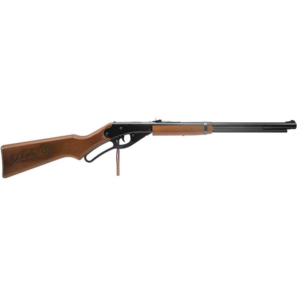 BB rifle with wooden stock and black barrel, side view