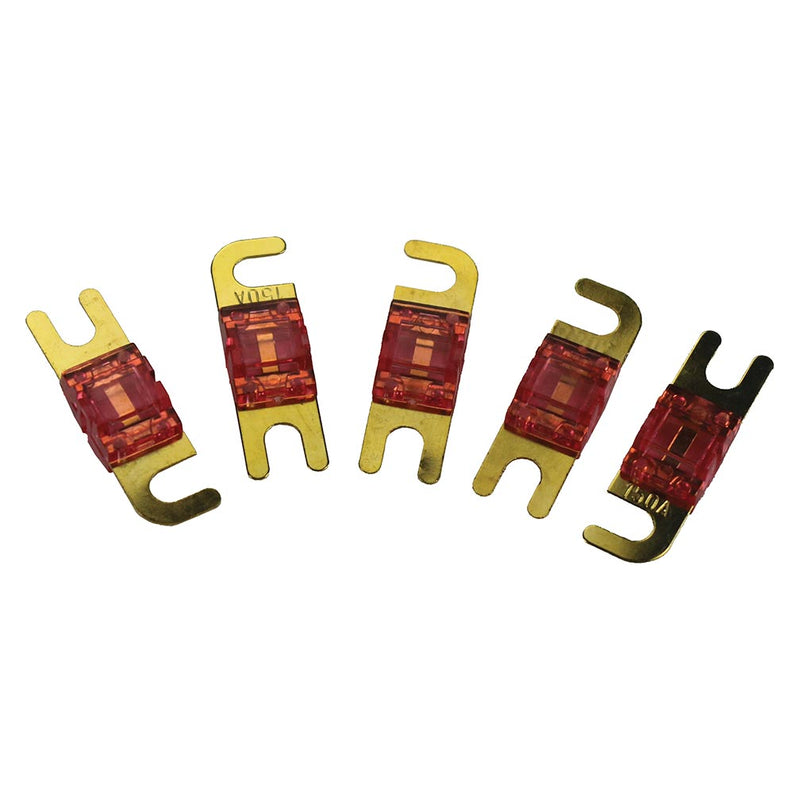 Five red MIDI style AFC fuses with yellow metal clips