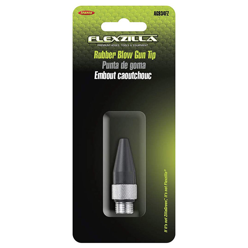Flexzilla rubber blow gun tip in blister package, black cone with threaded metal end