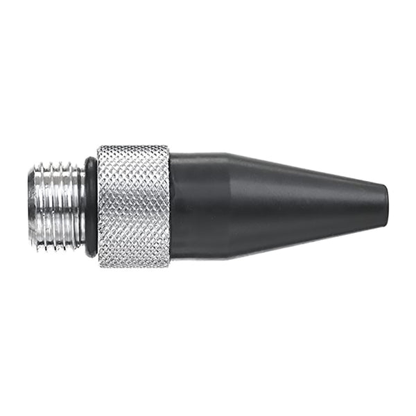 Rubber blow gun tip with black cone and chrome threaded fitting