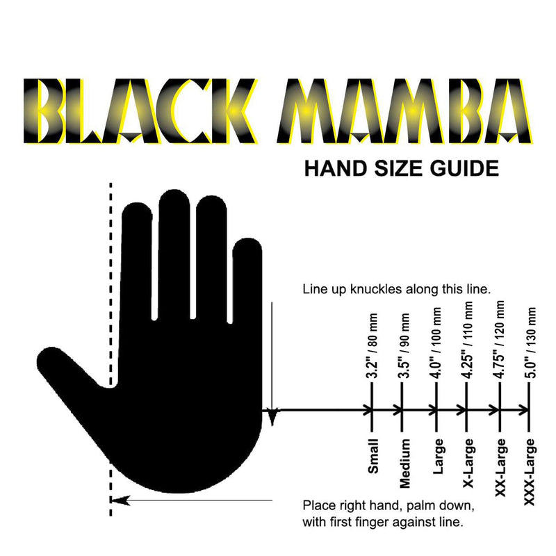 Hand size guide graphic for black nitrile gloves, X-large measurement line