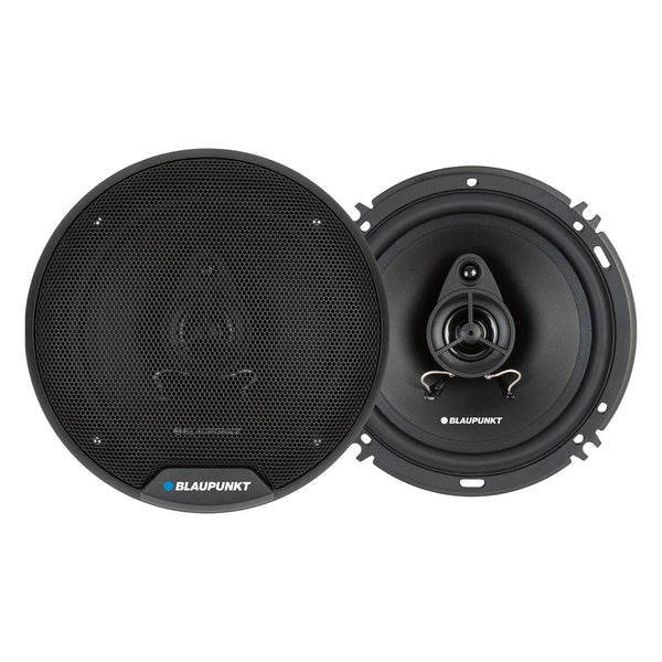 Blaupunkt 6-inch coaxial car speaker with black metal grille and woofer