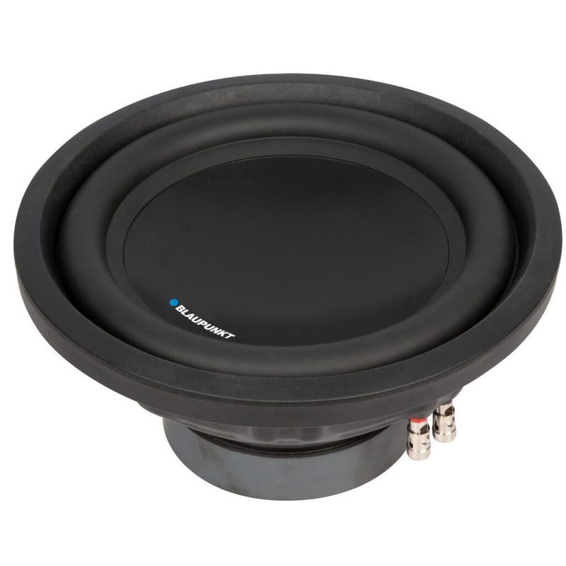 Blaupunkt 10 inch subwoofer with black surround, dust cap, and metal terminal pairs