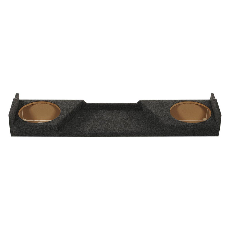 Dark gray dual 12-inch empty woofer box with two circular openings on the face