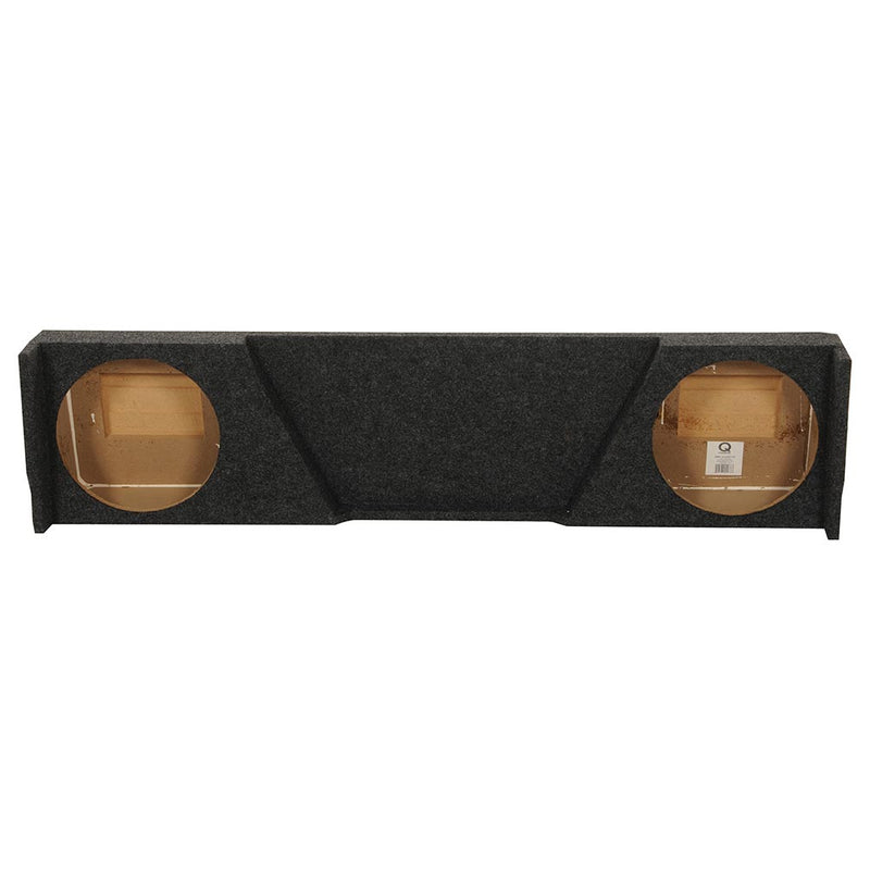 Dark gray dual 12-inch empty woofer box with two driver openings, front view