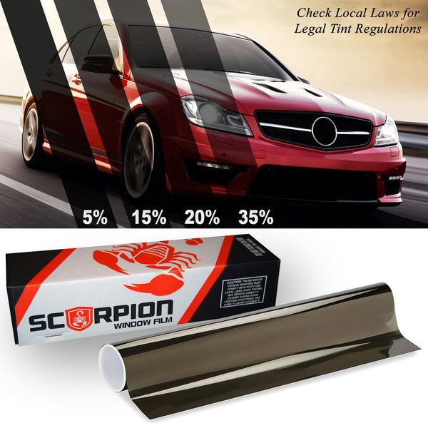 Scorpion carbon window tint roll, dual-ply 20in x 100ft, dark smoke finish