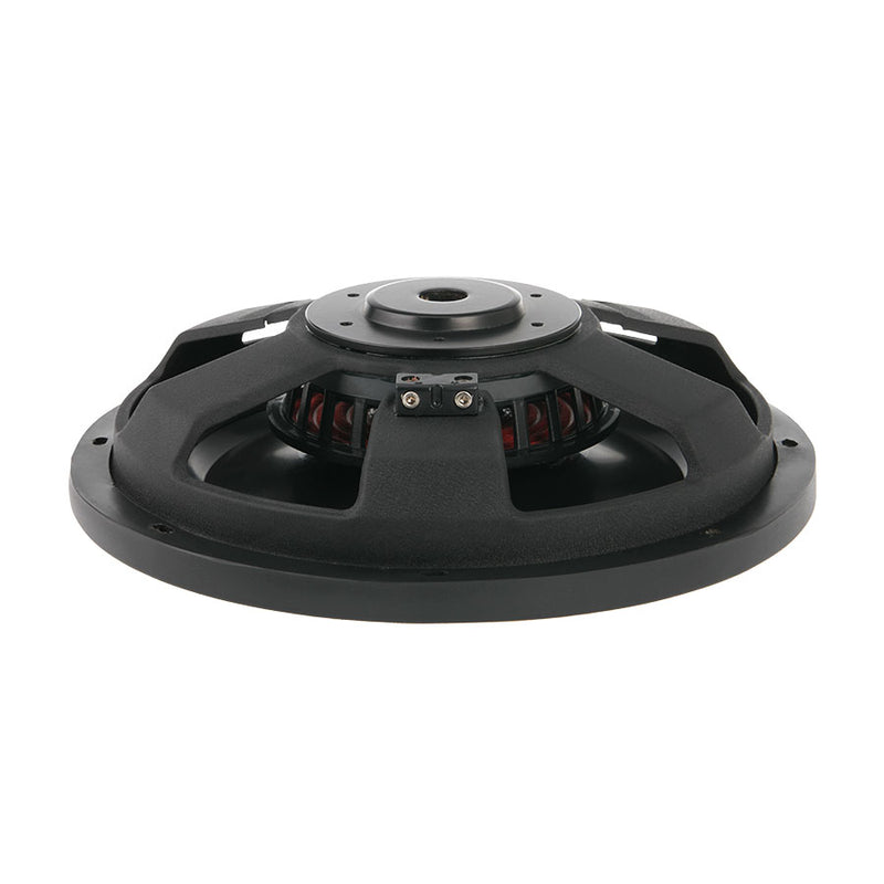Shallow mount 10in woofer front grille and speaker cone close-up