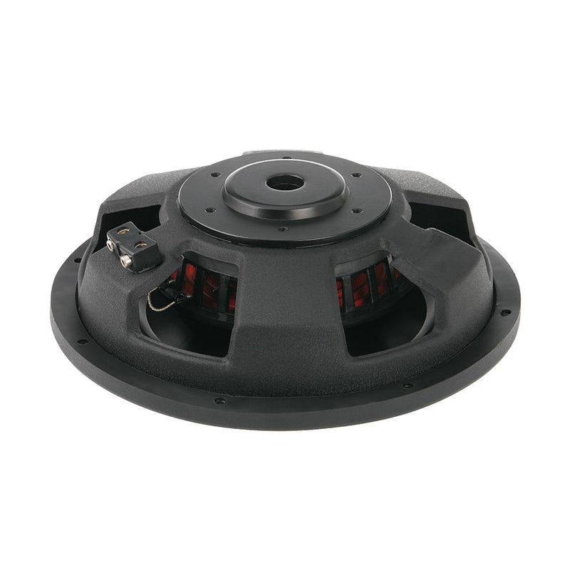 Shallow mount 10in woofer underside with exposed wiring terminals