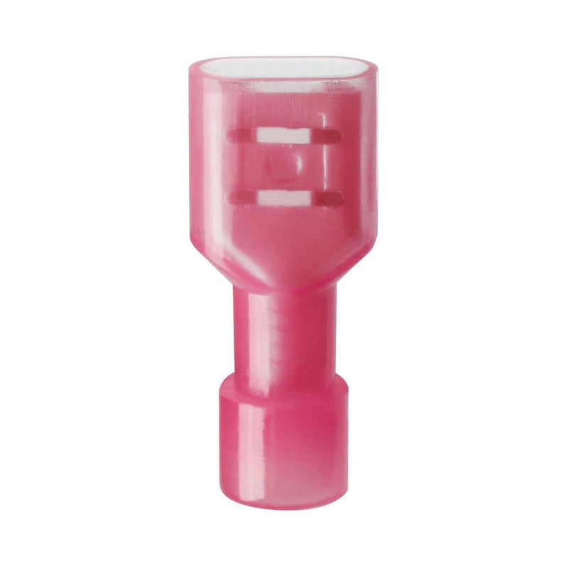 Red translucent insulated female quick disconnect connector with metal insert