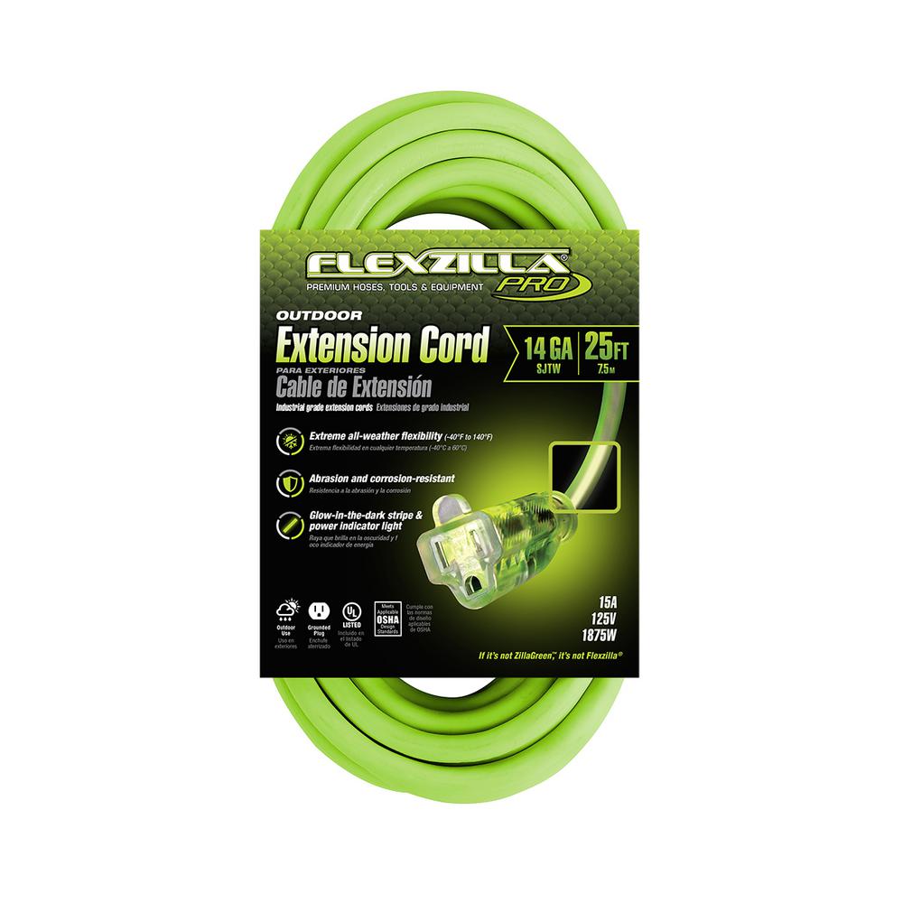 Flexzilla® Pro Extension Cord 14/3 Awg Sjtw 25' Outdoor Lighted Plug Zillagreen™ - Home & Garden