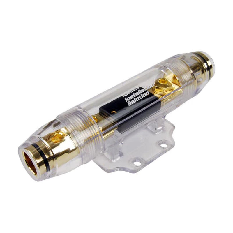 ANL fuse holder with clear tube, gold fuse terminals, and metal end caps