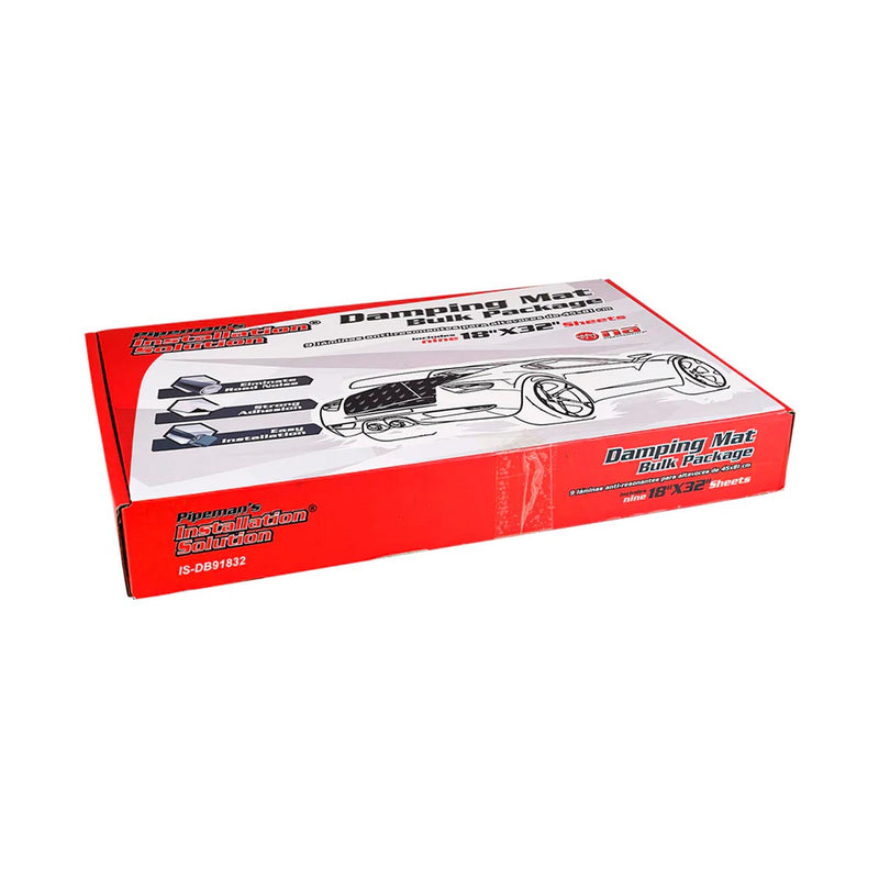 Damping mat bulk package box, red and white packaging with product diagrams