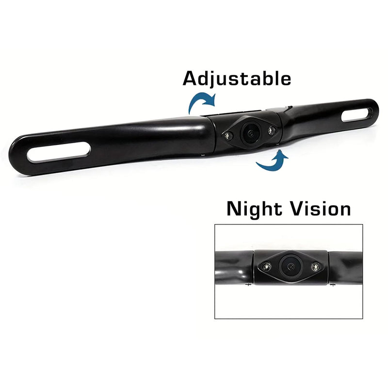 Adjustable rear view camera bar with night-vision lens module and black housing