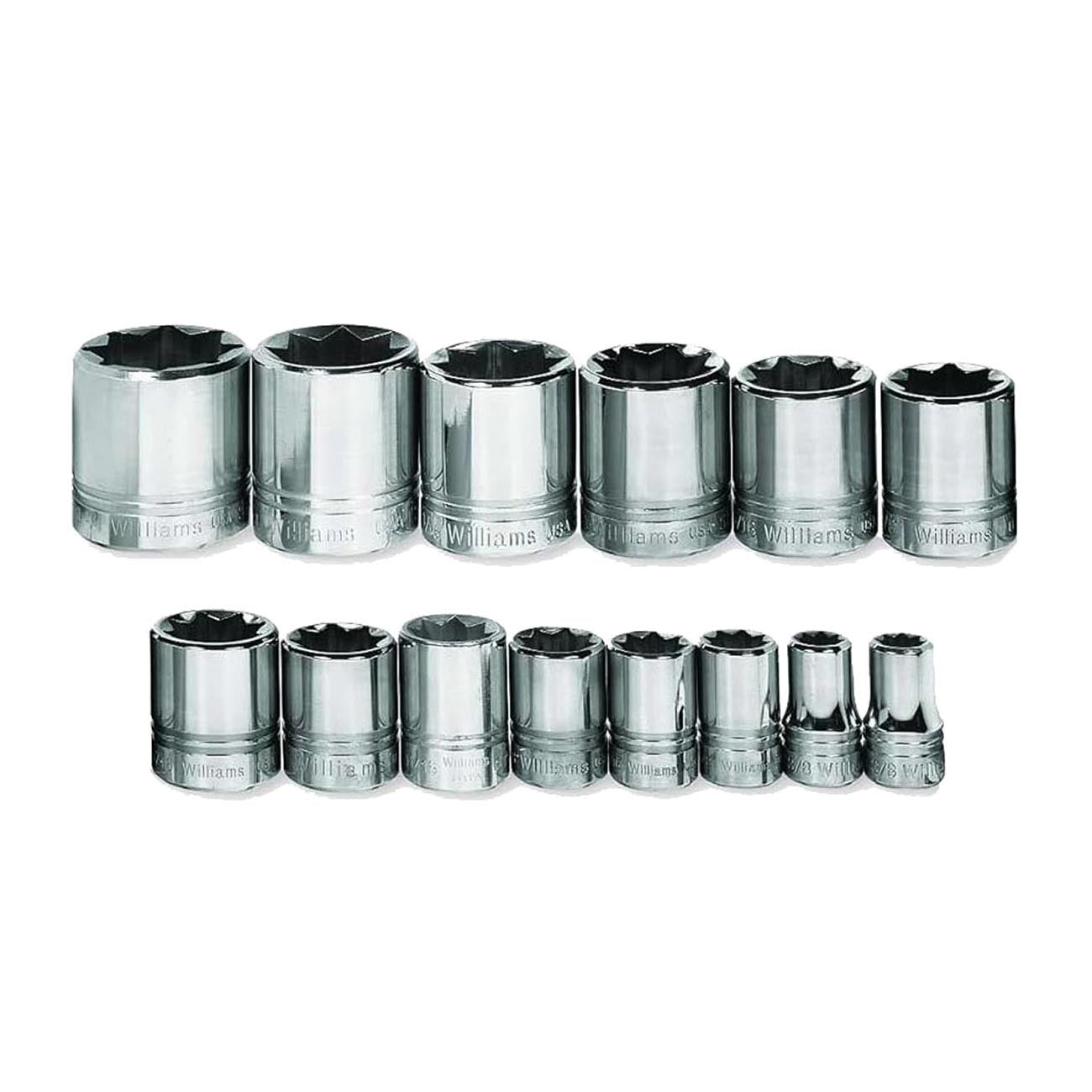 Williams 1/2″ Drive Shallow Sae Socket Set On Clip Rail 8-point (14 Piece) - Hand Tools