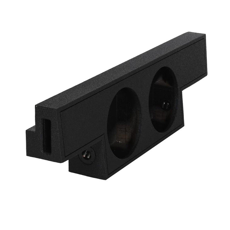 Dual 10-inch vented empty woofer box with two speaker cutouts and side mounting slot