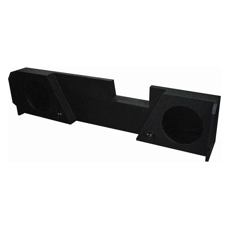 Empty dual 10-inch woofer box, black with two round speaker cutouts