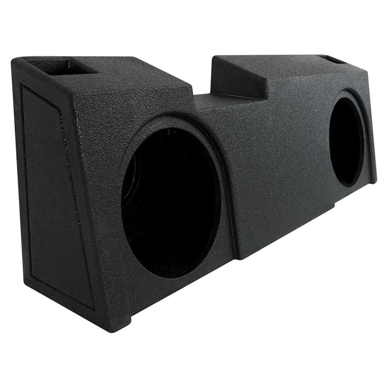 Vented dual 12-inch empty woofer box, dark textured black with two large round cutouts