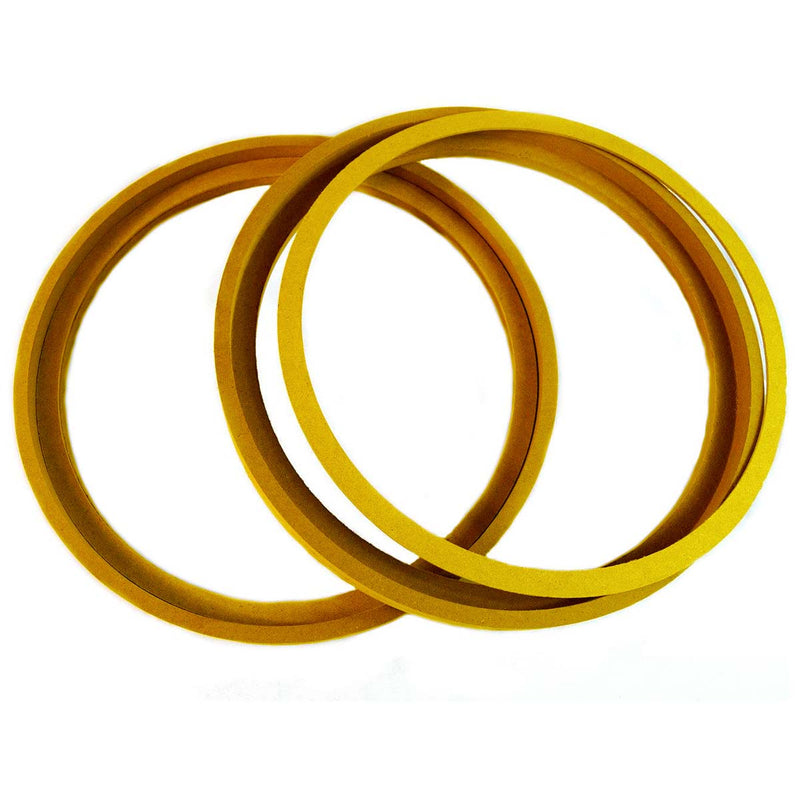 Tan-brown MDF speaker ring pair with recessed bezel, side-by-side overlap