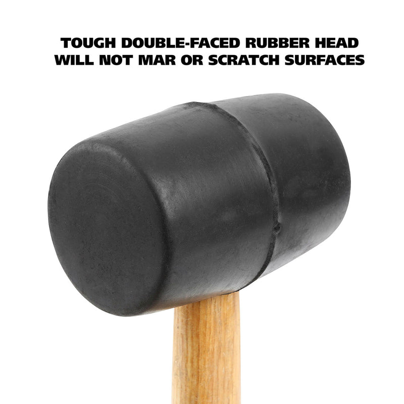Rubber mallet with double-faced dark rubber head and wooden handle