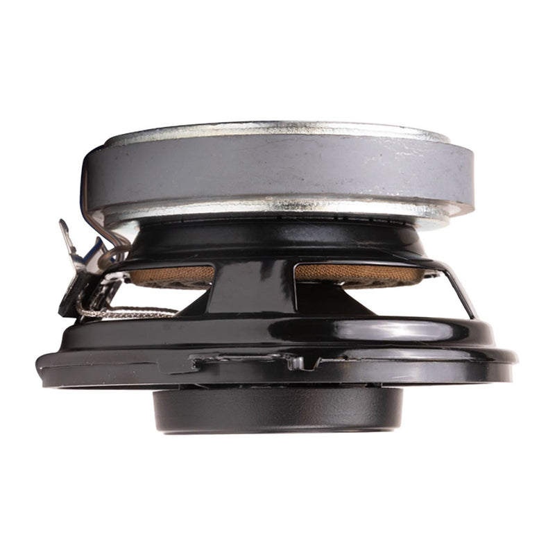 3.5-inch car speaker driver with black frame and silver metal rim