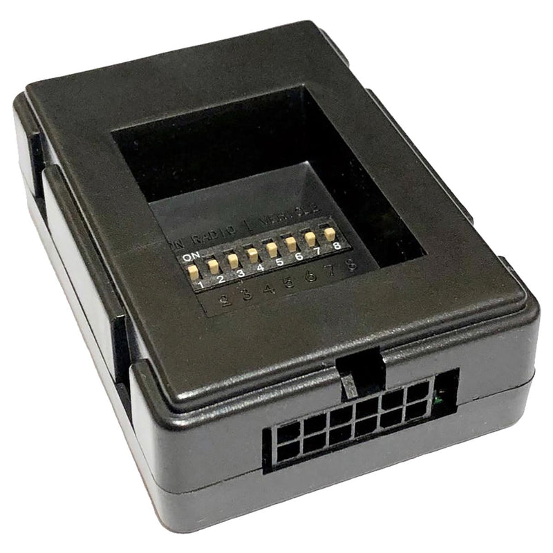 Radio replacement interface module with pin label window and multi-connector ports