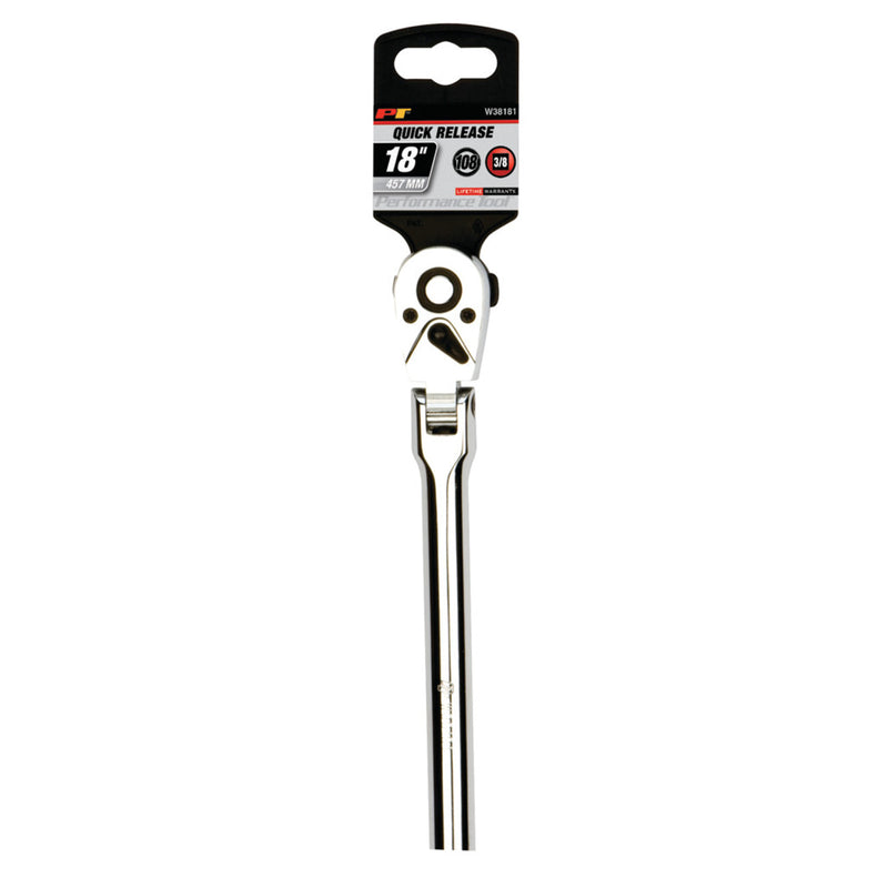 3/8-in drive flex-head long ratchet blister card with quick release marking