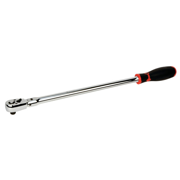 3/8-in drive flex-head long ratchet with black-red handle, chrome finish