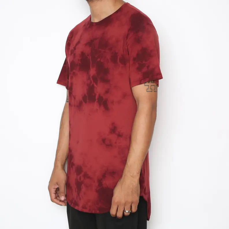 TYE DYE SCALLOP TEE- MAROON WEIV