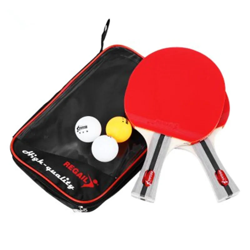 Table Tennis Ping Pong Racket Two Shake-hand Grip Bat Paddle Three Balls Light Tip Heavy Handle Table Tennis Racket Default Title
