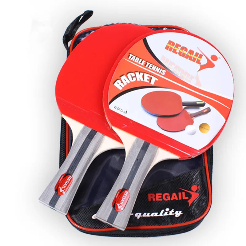 Table Tennis Ping Pong Racket Two Shake-hand Grip Bat Paddle Three Balls Light Tip Heavy Handle Table Tennis Racket