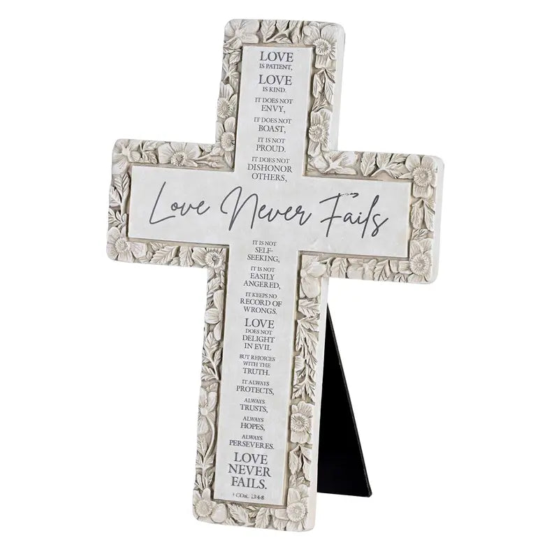 Tabletop Floral Cross Love Never Fails Dicksons Inc