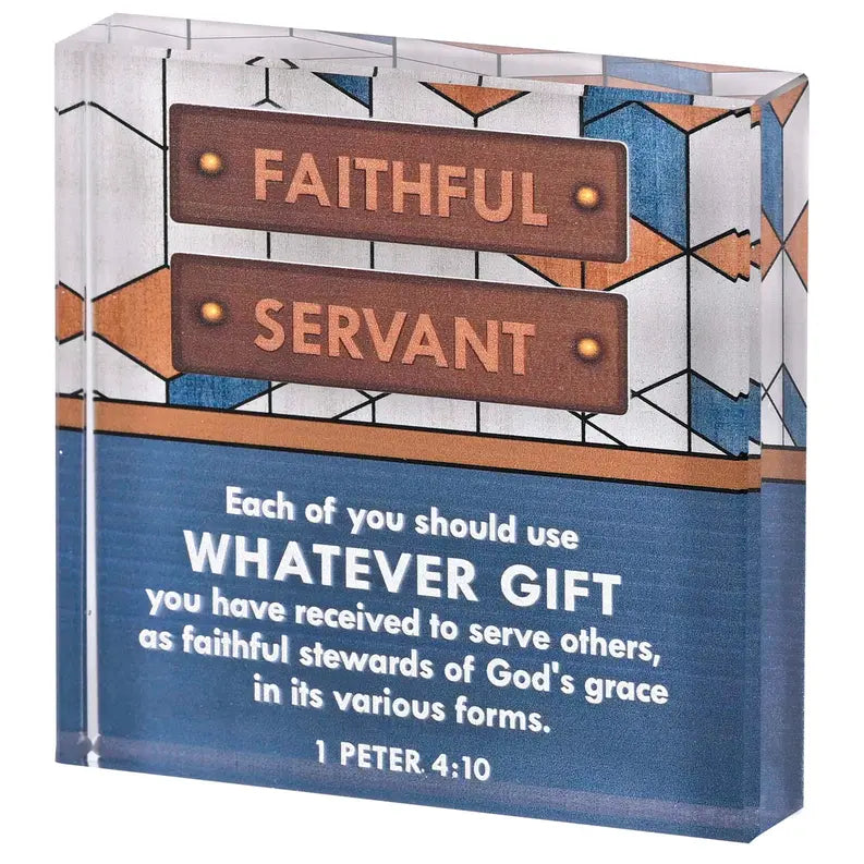 Tabletop Glass Plaque Faithful 3X3 Dicksons Inc