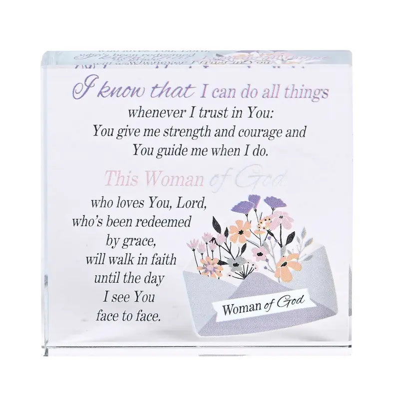 Tabletop Glass Plaque Woman Of God 3x3 Dicksons Inc