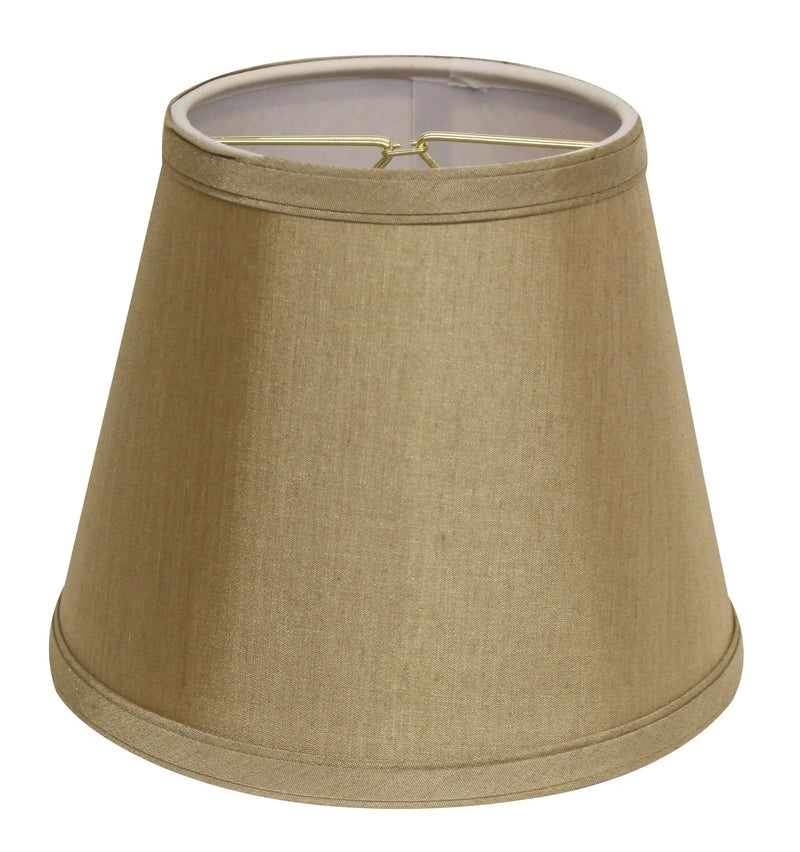 Beige linen cone lampshade with a gold finial, perfect for contemporary and classic home decor.