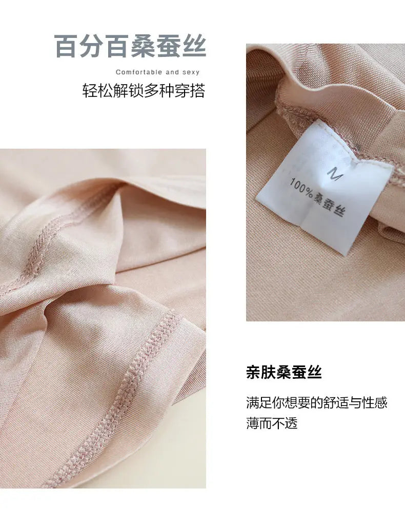 Tangge Spring and Summer Silk One-Sleeve Base Shirt Women's Home Clothes Mulberry Silk Crewneck Short-Sleeved T-Shirt Underarm Sweat-Absorbing Layer GreatEagleInc