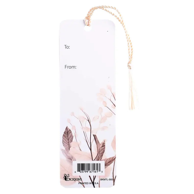 Floral bookmark with soft pink and beige designs, featuring a tassel for easy use. Perfect for book lovers.