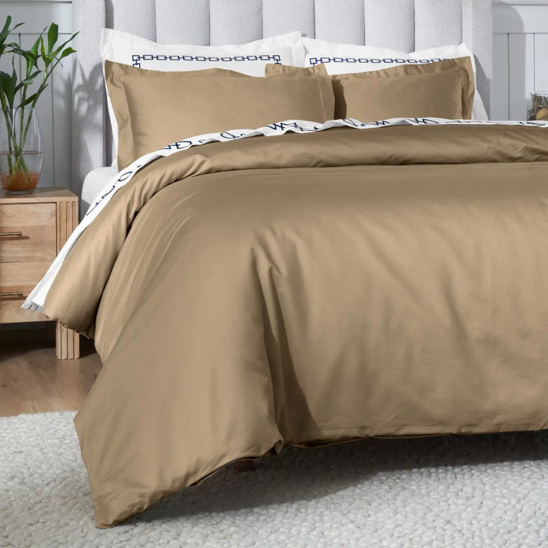 Taupe King Cotton Blend Washable Duvet Cover Set Homeroots Bed & Bath