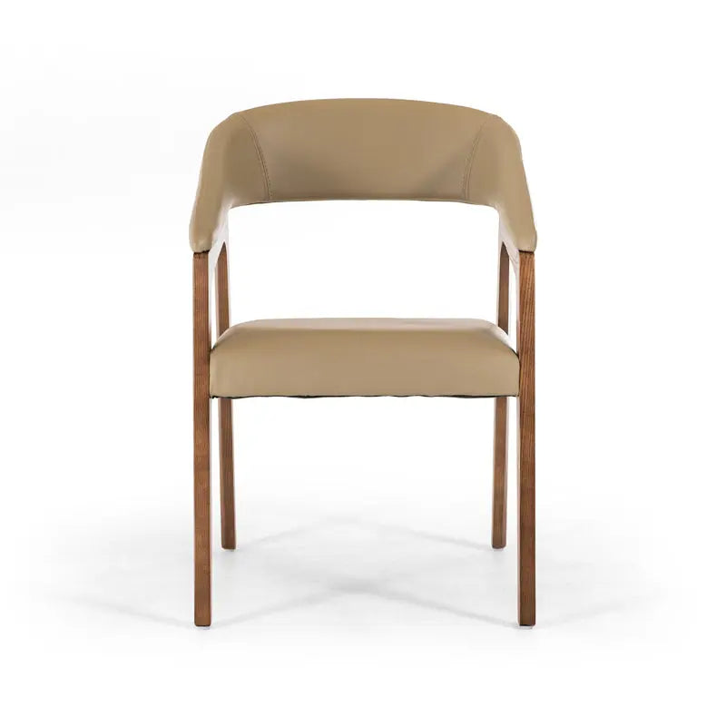 Taupe and Brown Upholstered Faux Leather Curved Back Dining Arm Chair Homeroots Kitchen & Dining