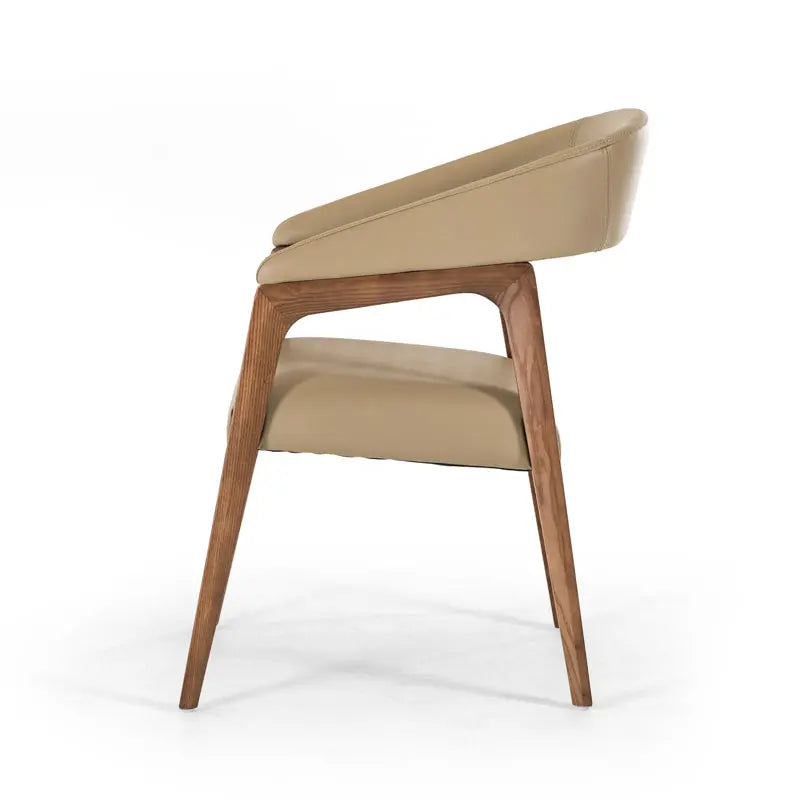 Taupe and Brown Upholstered Faux Leather Curved Back Dining Arm Chair Homeroots Kitchen & Dining