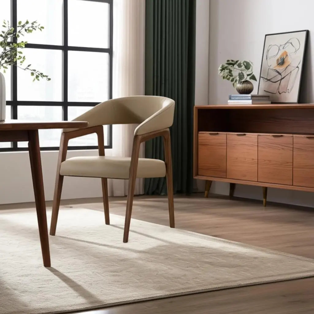 Taupe and Brown Upholstered Faux Leather Curved Back Dining Arm Chair Homeroots Kitchen & Dining