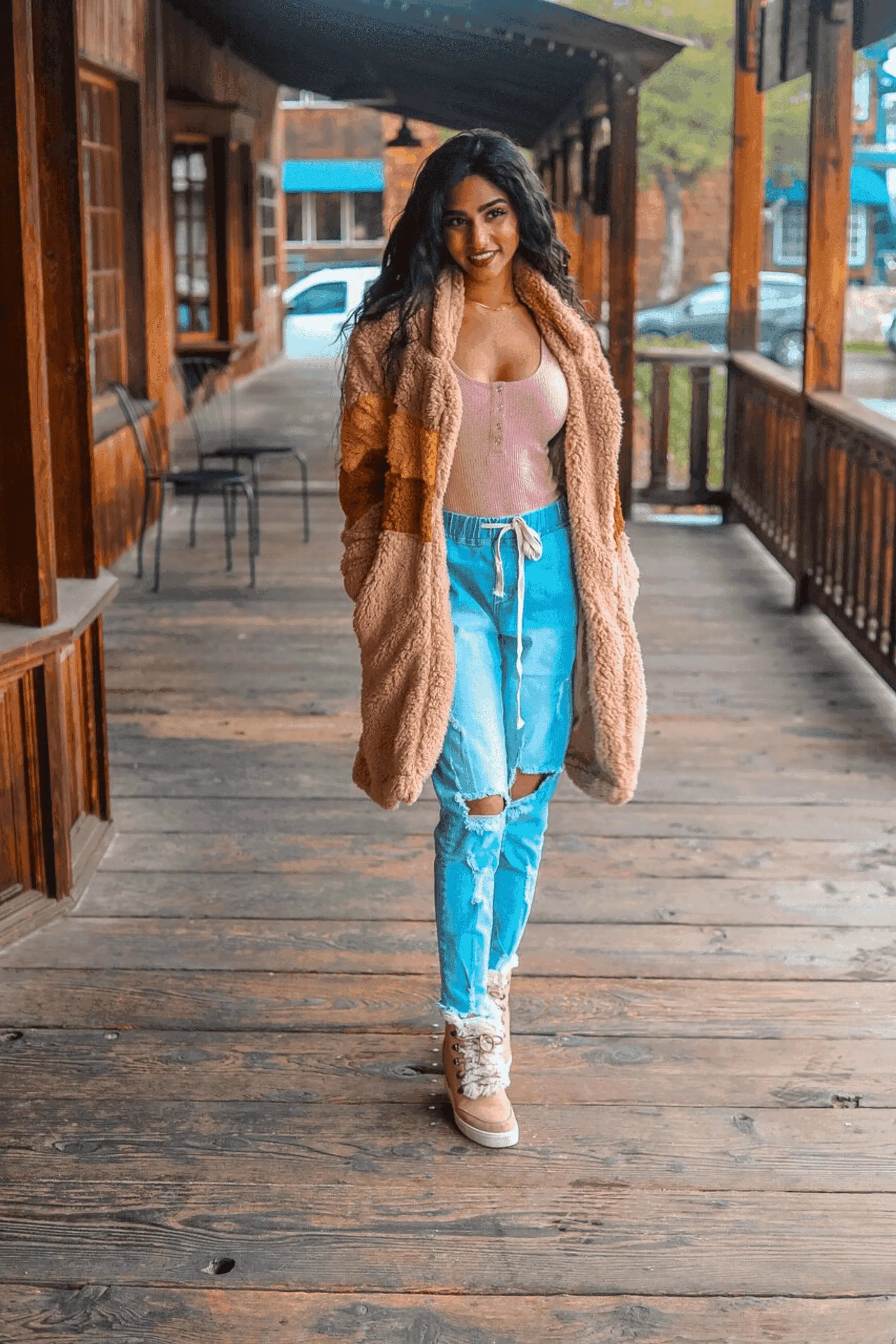Teddy Bear Long Faux Fur Sherpa Jacket Camel SurelyMine
