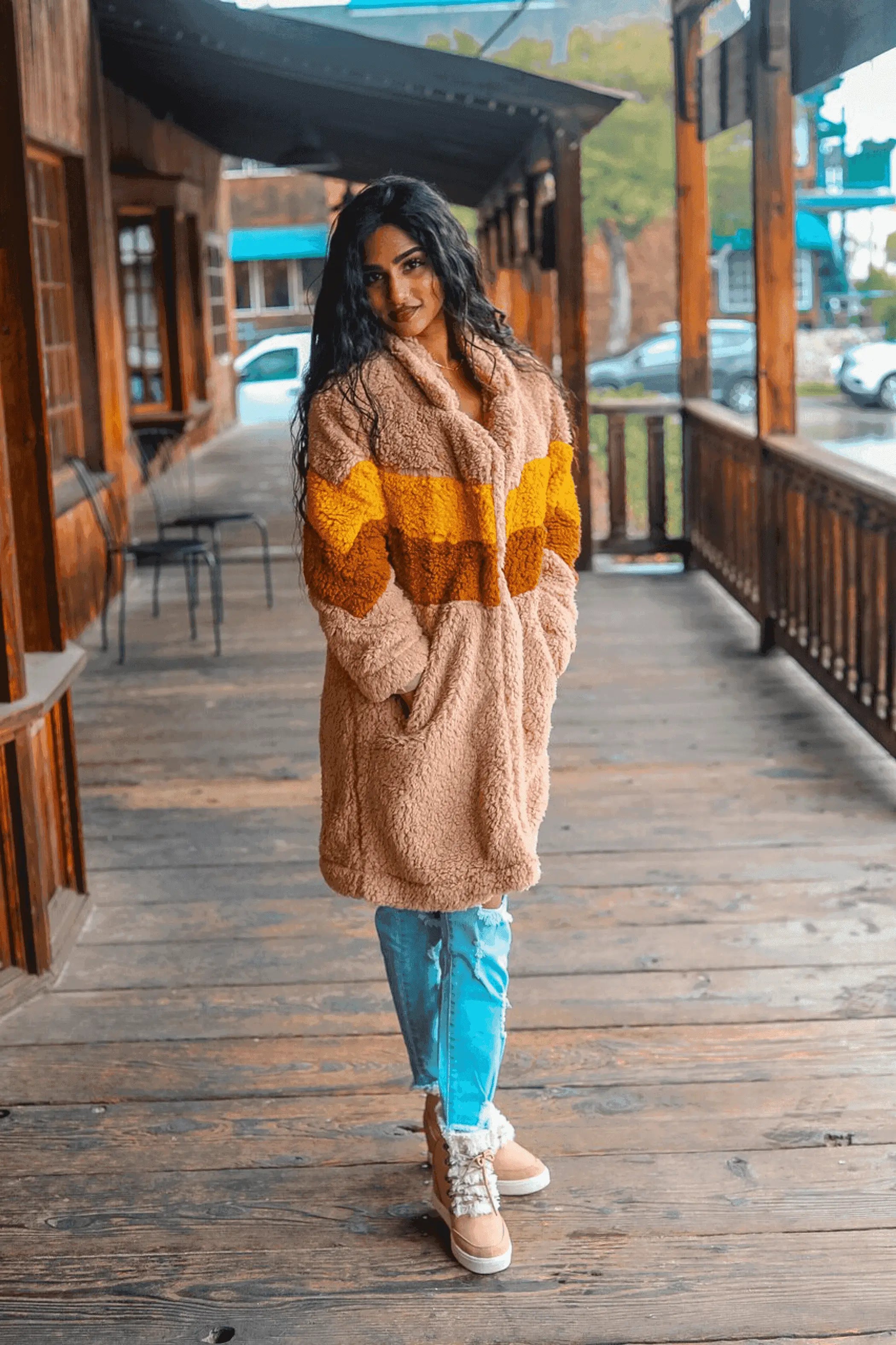 Teddy Bear Long Faux Fur Sherpa Jacket Camel SurelyMine