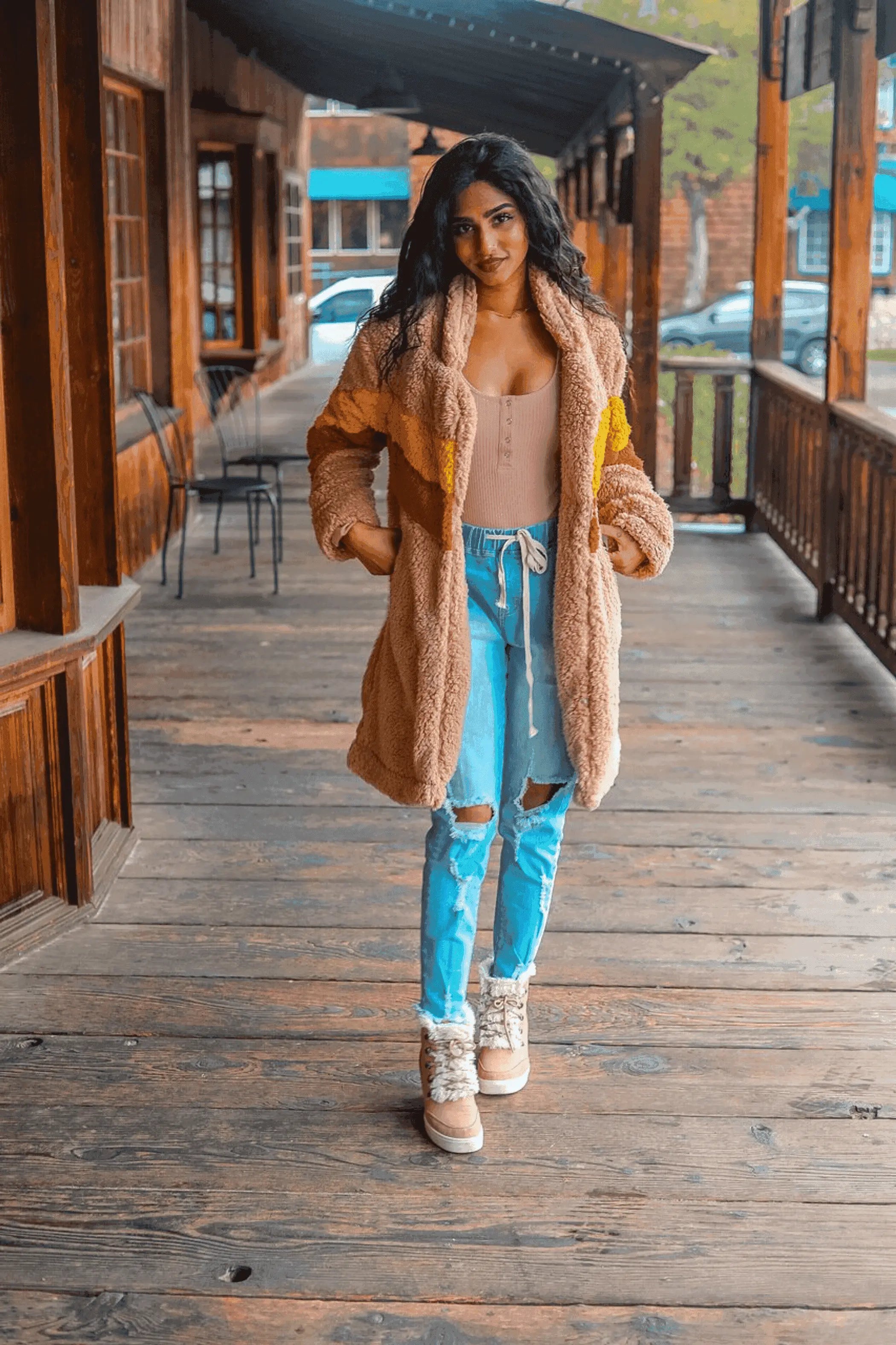 Teddy Bear Long Faux Fur Sherpa Jacket Camel SurelyMine